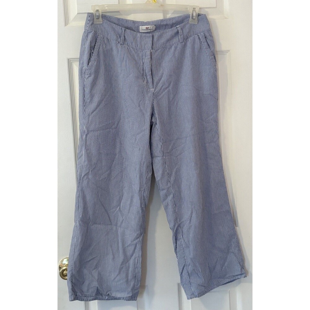 Vineyard Vines Pants Womens 6 Blue White Striped Linen Casual Lightweight